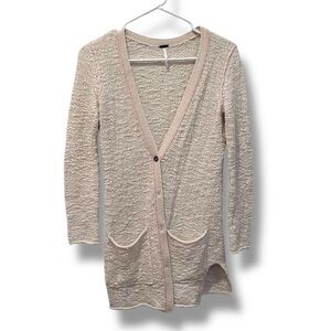 Free People Cream Long Button Up Cardigan Sweater Cottagecore Coquette Boho Y2K